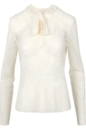 Serafini Blouses & Shirts, Dames, Wit, M, Leer, Blouse met Geborduurde Strik