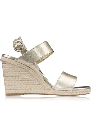 Prada Schoenen, Dames, Geel, 38 EU, Leer, Gouden leren espadrillesandalen met gesp