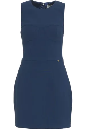 Elisabetta Franchi Kleedjes, Dames, Blauw, L, Blauwe Mini Jurk met Metalen Details