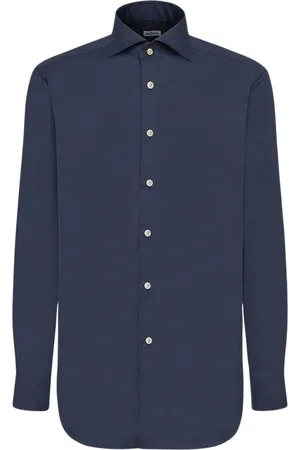 Kiton Overhemden, Heren, Blauw, 4Xl, Katoen, Blauw katoenen overhemd met parelmoeren knopen