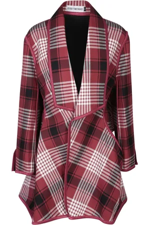 Issey Miyake Jassen, Dames, Veelkleurig, M, Wol, Asymmetrische Jas met Ruitpatroon van Wolmix