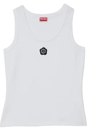 Kenzo Tops, Dames, Wit, S, Katoen, Mouwloze Top met Geborduurd Merklogo