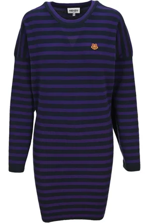 Kenzo Kleedjes, Dames, Zwart, M, Gestreept Gebreide Mini Jurk