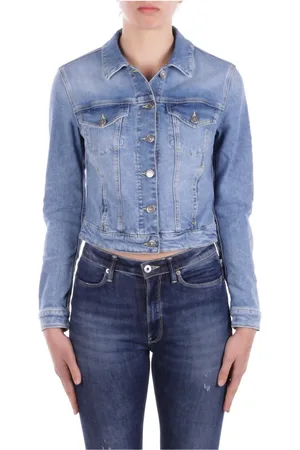 Dondup Jassen, Dames, Blauw, M, Denim, Denim Jas met Logo Achterkant