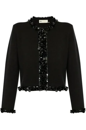 Tory Burch Truien, Dames, Zwart, L, Wol, Versierde Cropped Cardigan