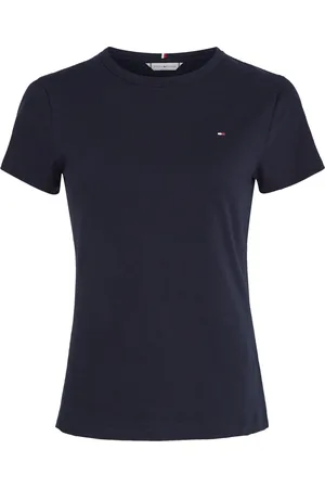 Tommy Hilfiger Tops, Dames, Blauw, M, Katoen, 1985 Slim Slub Marineblauwe T-Shirt