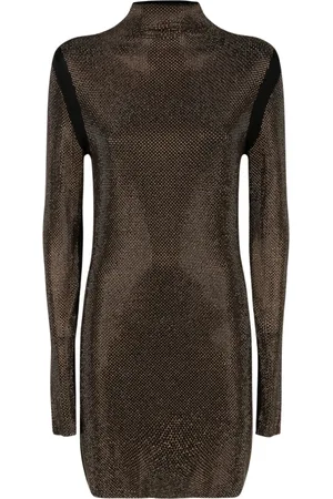 Patrizia Pepe Kleedjes, Dames, Zwart, L, Polyester, Zwarte Strass Jurk met Hoge Hals