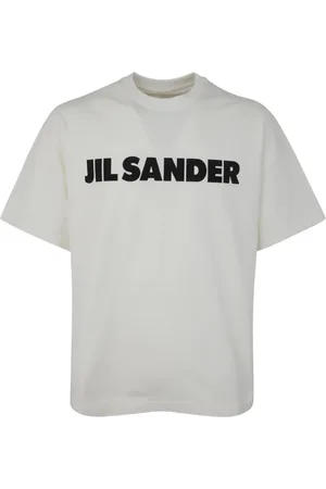 Jil Sander Tops, Heren, Wit, S, Katoen, T-shirt met Logo Print en Ronde Hals