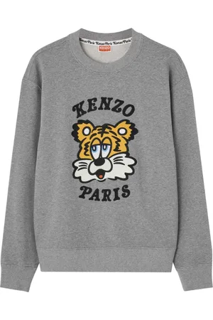 Kenzo Sweatshirts & Hoodies, Heren, Grijs, XL, Katoen, Geborduurde Logo Grijze Sweater