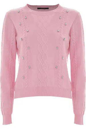 Kocca Truien, Dames, Roze, L, Wol, Rhinestone Kabel Gebreide Wollen Trui
