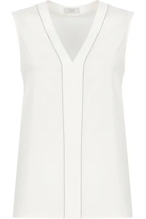 PESERICO SIGN Tops, Dames, Wit, L, Witte Zijden V-hals Mouwloze Top