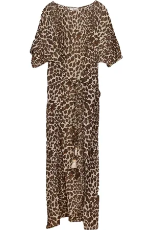 Tory Burch Kleedjes, Dames, Bruin, S, Katoen, Maxi-jurk met luipaardprint