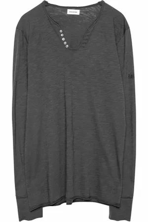 Zadig & Voltaire Tops, Heren, Grijs, M, Charcoal Monastir Slub Long Sleeve T-Shirt