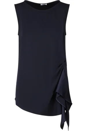 P.A.R.O.S.H. Tops, Dames, Blauw, L, Polyester, Mouwloze top met ruchedetail