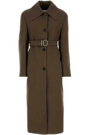 Jil Sander Mantels, Dames, Bruin, S, Wol, Geborduurde Jas van Wolmix