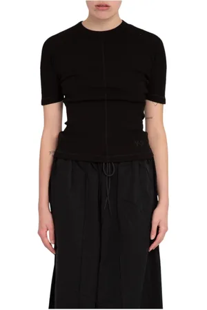 Y-3 Tops, Dames, Zwart, M, Katoen, Fitted T-shirt met korte mouwen