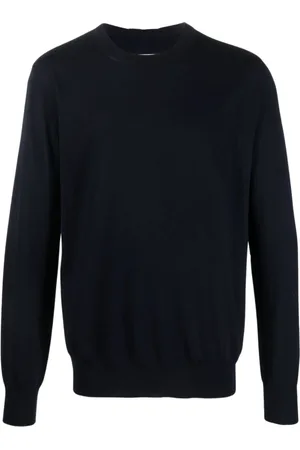 Jil Sander Truien, Heren, Blauw, 2Xl, Wol, Marineblauwe gebreide trui met ronde hals