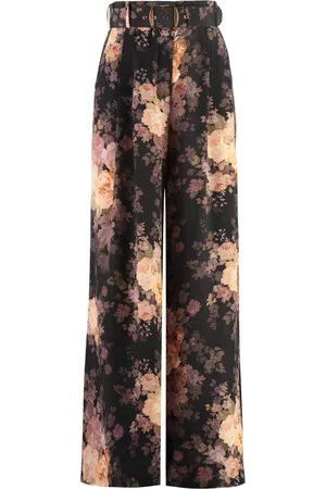 ZIMMERMANN Broeken, Dames, Veelkleurig, L, Zijden broek met wijde pijpen