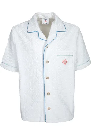 Casablanca Overhemden, Heren, Wit, L, Blauwe Monogram Korte Mouw Shirt