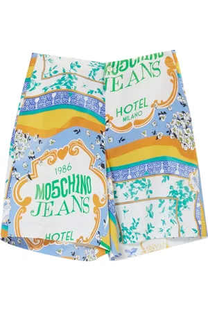 Moschino Korte broeken, Dames, Veelkleurig, S, Korte Crepe Sjaal Print Shorts