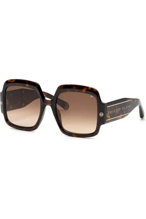 Philipp Plein Accessoires, Dames, Bruin, ONE Size, Bruine Verloop Acetate Zonnebril