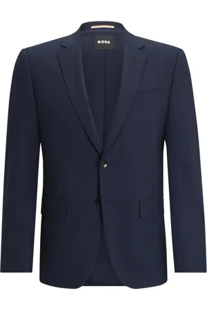 HUGO BOSS Pakken, Heren, Blauw, L, Wol, Slim Fit Wollen Jas