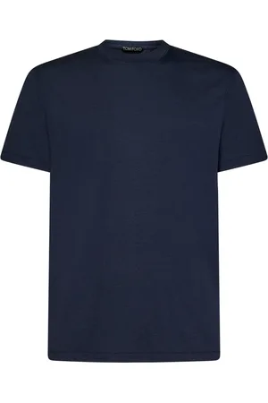 Tom Ford Tops, Heren, Blauw, XL, Katoen, Navy Upgrade Ribgebreide Crewneck T-shirt