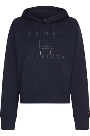 Tommy Hilfiger Sweatshirts & Hoodies, Dames, Blauw, L, Katoen, Metallic Logo Hoodie