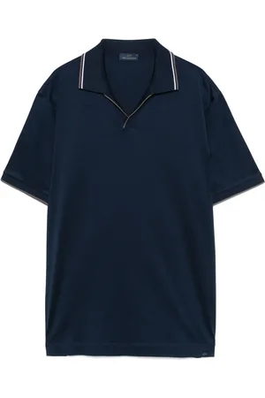 Paul & Shark Tops, Heren, Blauw, XL, Katoen, Perlé Katoen Jersey Polo met Gestreepte Details