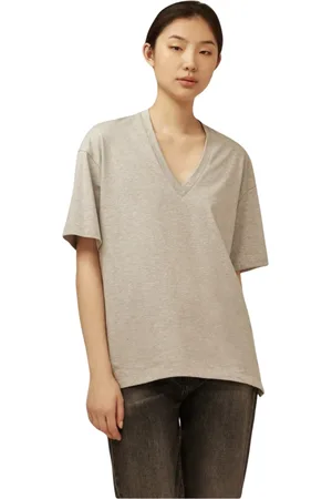 SEMICOUTURE Blouses & Shirts, Dames, Grijs, S, Katoen, Jasmine V-Hals Logo Print T-Shirt