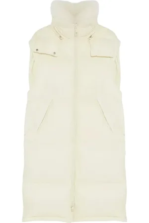 YVES SALOMON Jassen, Dames, Wit, XL, Crème Gewatteerd Vest met Afneembare Capuchon