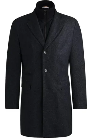 HUGO BOSS Mantels, Heren, Blauw, S, Wol, Slim-fit Herringbone Jas