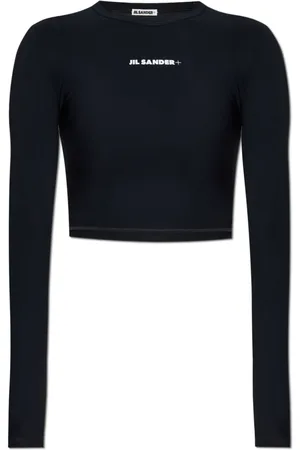Jil Sander Tops, Dames, Zwart, S, Swim Top met Gedrukt Logo