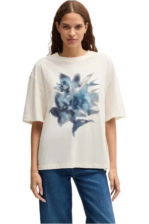 HUGO BOSS Tops, Dames, Wit, XS, Katoen, Gedrukt katoenen oversized T-shirt