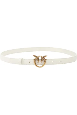 Pinko Accessoires, Dames, Wit, L, Leer, Love Birds Leren Riem met Diamantgeslepen Effect