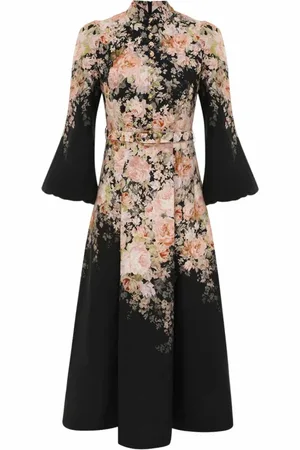 ZIMMERMANN Kleedjes, Dames, Veelkleurig, S, Linnen, Midi-jurk met knopen