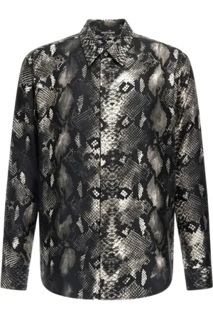 Roberto Cavalli Overhemden, Heren, Zwart, XL, Shirt met slangenprint, Zwart/Wit, Gemaakt in Italië