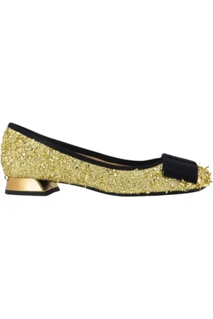 ROBERTO FESTA Schoenen, Dames, Geel, 38 1/2 EU, Leer, Soubrette Ballerina in stof en raffia