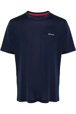 Kiton Tops, Heren, Blauw, L, Katoen, Geborduurde marineblauwe katoenen T-shirt