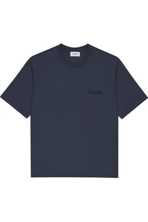 LANEUS Tops, Heren, Blauw, L, Katoen, T-shirt met ronde hals in jersey