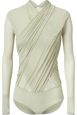Serafini Tops, Dames, Wit, 2Xs, Gekruiste Bodysuit met Ruches