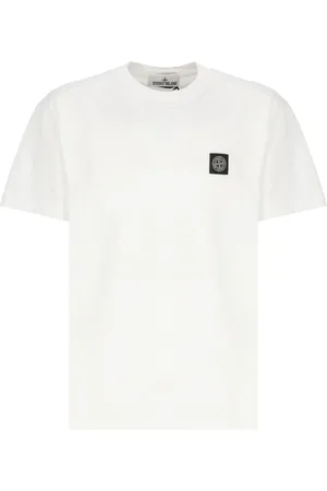Stone Island Tops, Heren, Wit, S, Katoen, Katoenen T-shirt met Logo Patch