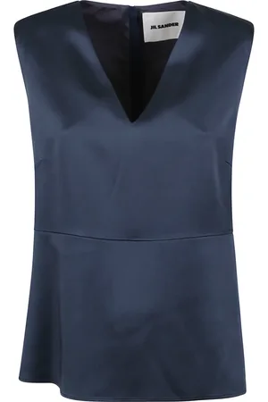 Jil Sander Tops, Dames, Blauw, S, Mouwloze Top met V-hals