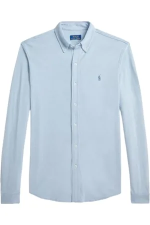 Ralph Lauren Overhemden, Heren, Blauw, S, Katoen, Piqué Gebreid Shirt Klassieke Stijl