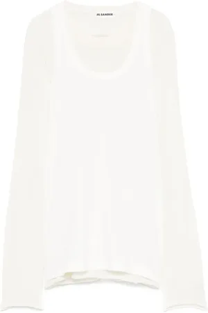 Jil Sander Tops, Dames, Wit, S, Trui met ronde hals en lange mouwen
