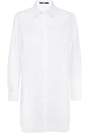 Karl Lagerfeld Kleedjes, Dames, Wit, S, Katoen, Katoenen overhemd met strasslogo