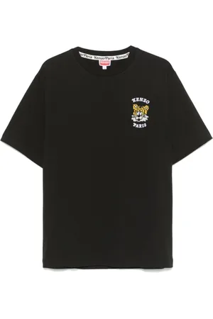 Kenzo Tops, Heren, Zwart, S, Katoen, T-shirt met geborduurd logo