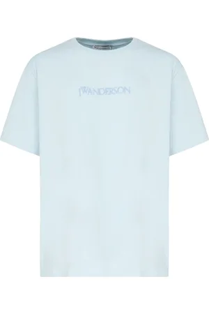 J.W.Anderson Tops, Heren, Blauw, L, Katoen, T-shirt met korte mouwen en 3D-logoborduring