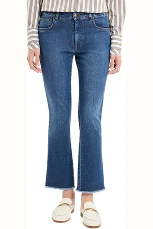 FAY Jeans, Dames, Blauw, W26, Denim, Skinny Denim Broek met Rafelige Zoom