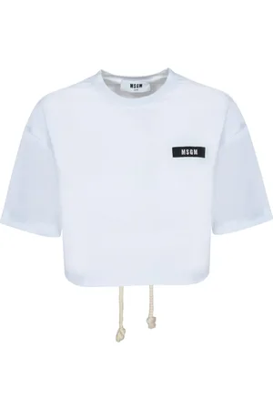 Msgm Tops, Dames, Wit, XS, Katoen, Witte Crop T-shirt met Vet Logo